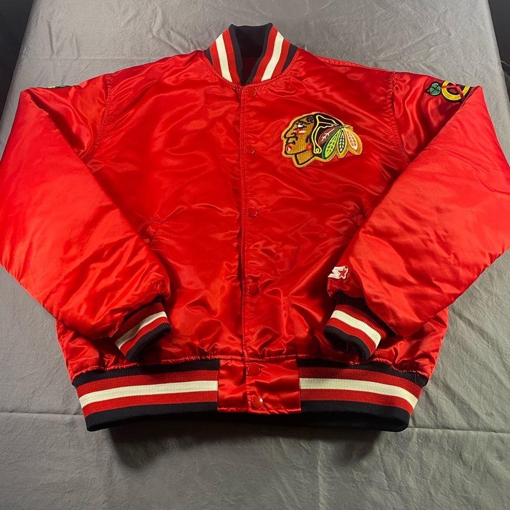 Vintage red NHL Chicago Blackhawks 90s red bomber stater  jacket Large